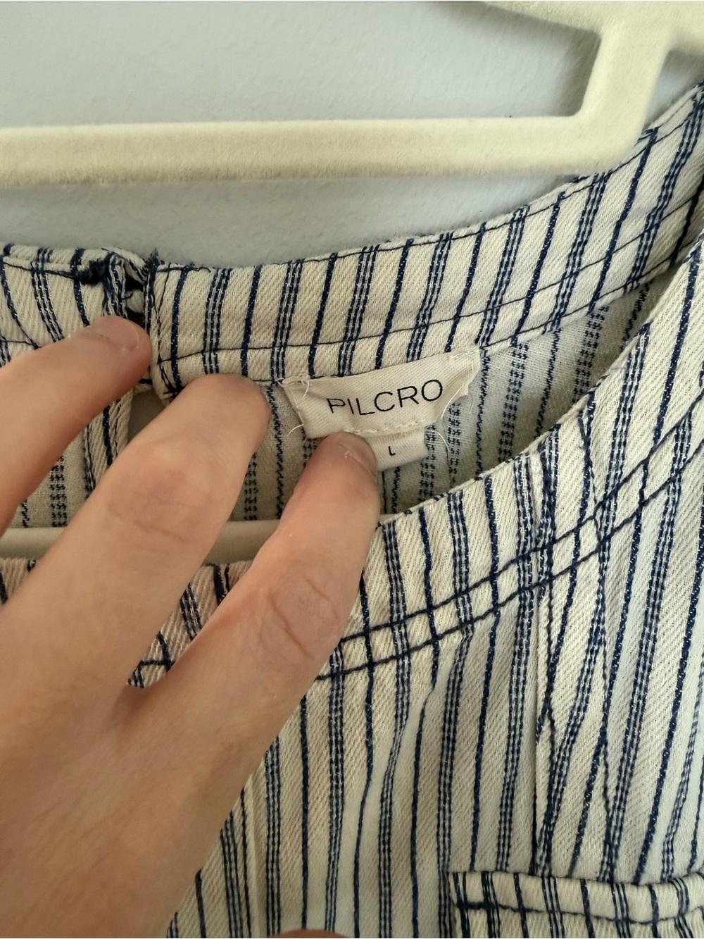 Pilcro Anthropologie Striped Cotton Swing Tunic Dress Blue Cream Size L - Picture 4 of 10
